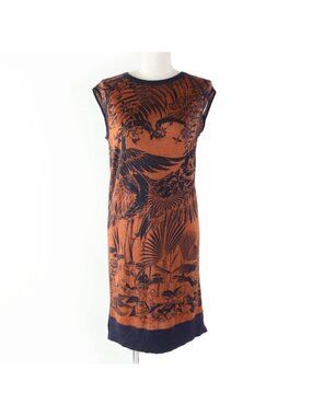 Hermes Flamingo Party Cashmere Silk Sleeveless Dress Brown Navy